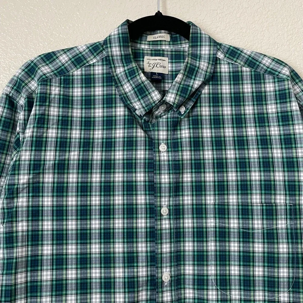 J. Crew Shirt Mens Large Green Blue Plaid‎ Classic Fit Long Sleeve Button Down